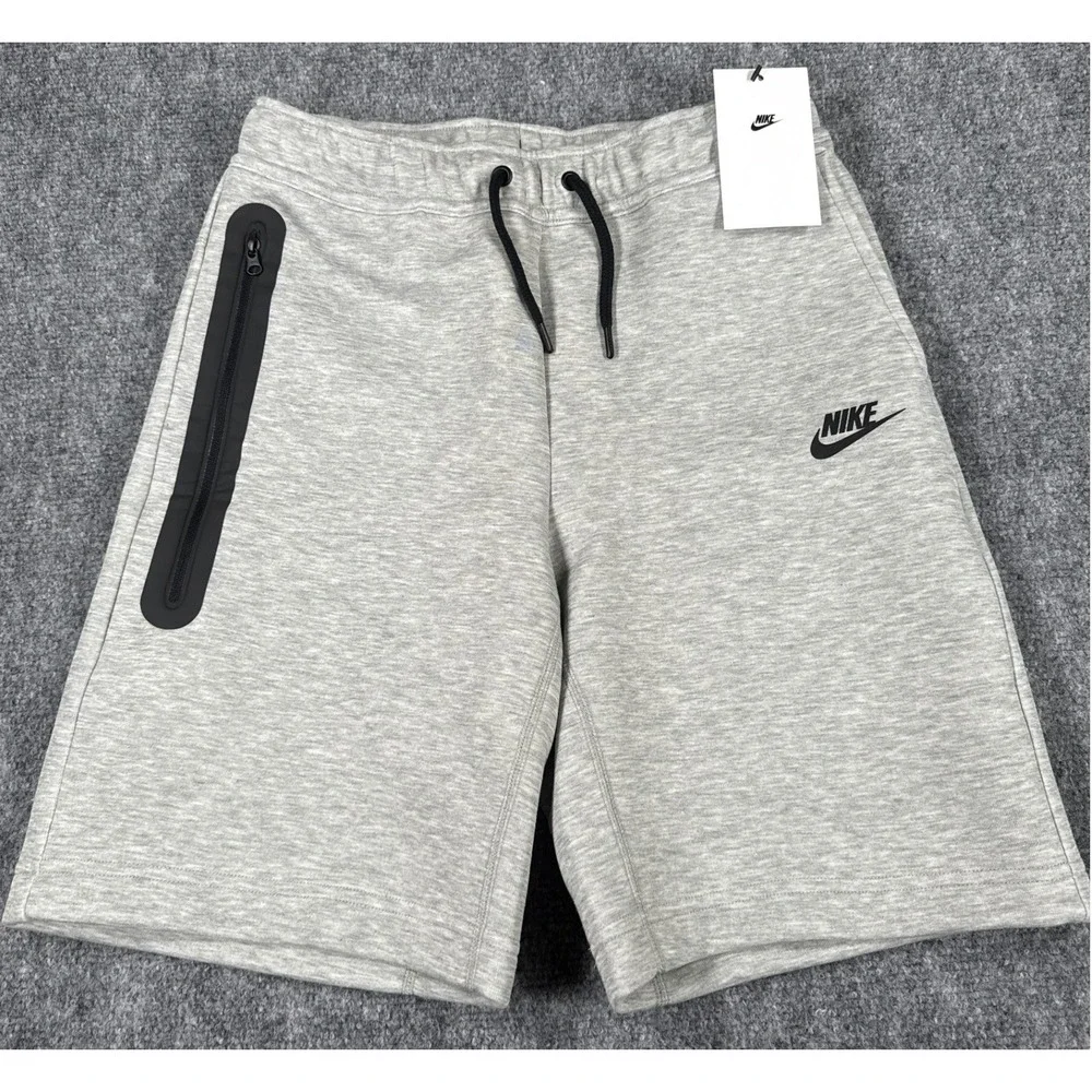 Nike Kids Large Gray Tech Fleece Drawstring Shorts Zip Pocket NWT